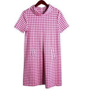 TYLER BOE Kristen Knit Dress Size Small in Pink Houndstooth Print
